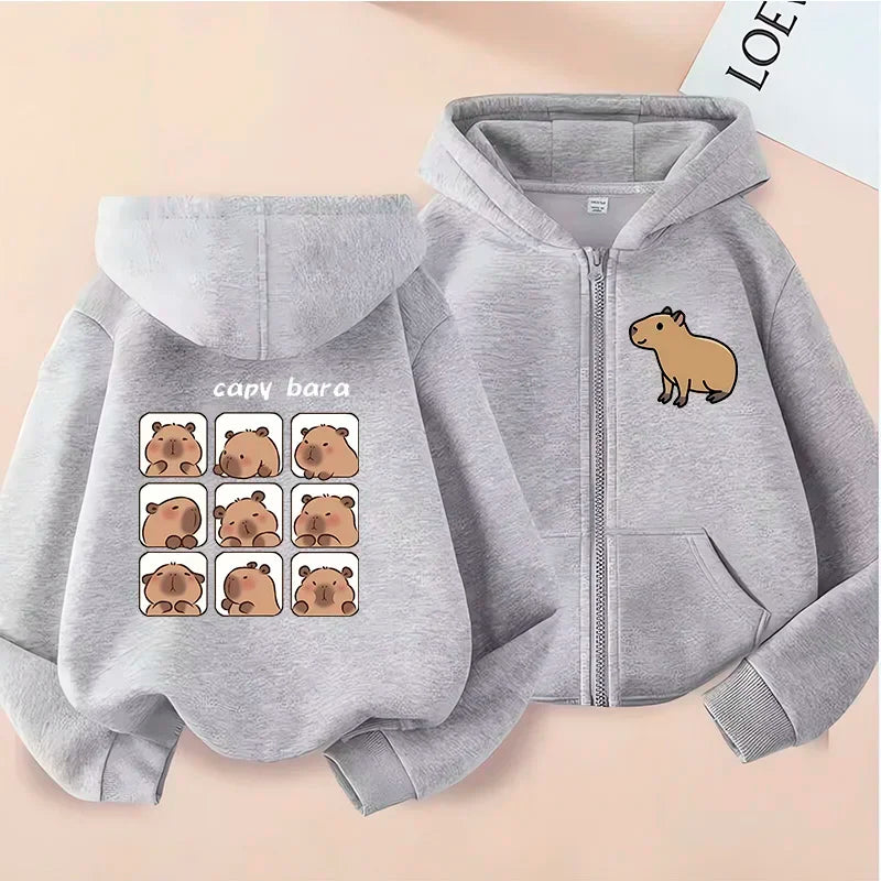 Kawaii Capybara Zip Up Hoodie - Childrens Manga Sweatshirt for Kids - ZOOMNSTORE