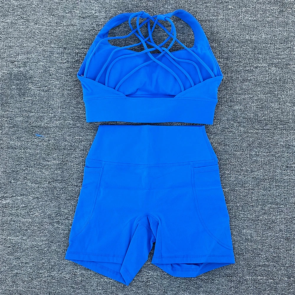 2 PCS Women's Nylon Yoga Set Sexy Sport Bra High Waist Sports Shorts Gym Fitness Sleeveless Workout Suit Sporstwear