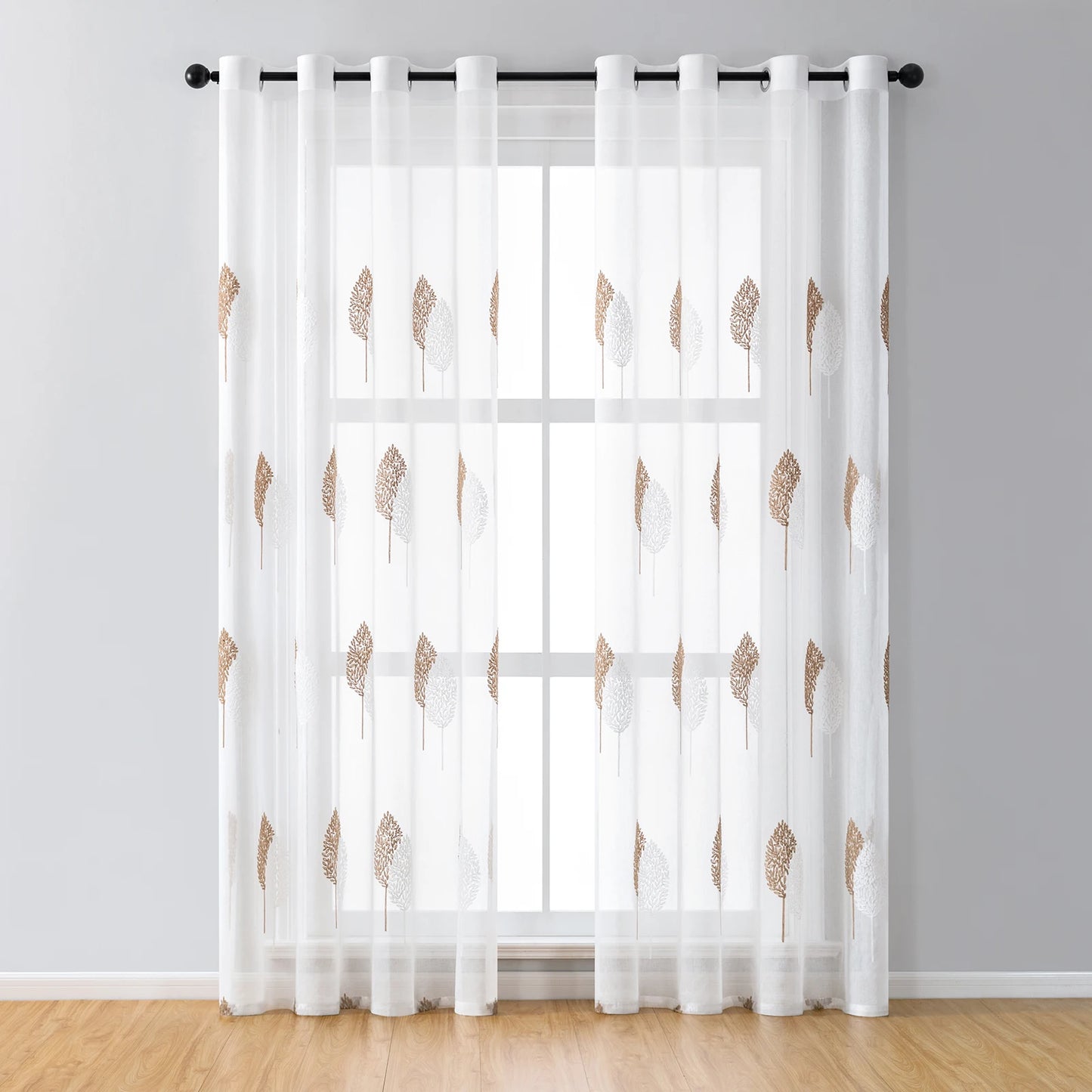 Long Sheer Curtain - Embroidered Voile Curtain Panels with Rod Pocket for Bedroom & Living Room