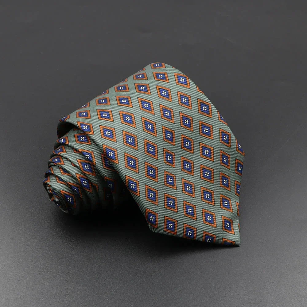 Mens Silk Tie - 75cm Soft Novelty Necktie in Blue Green Orange Floral Pattern