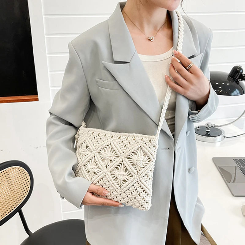Handmade Cotton Crossbody Bag - Vintage Tassel Shoulder Messenger for Women Summer Beach Handbag 2023
