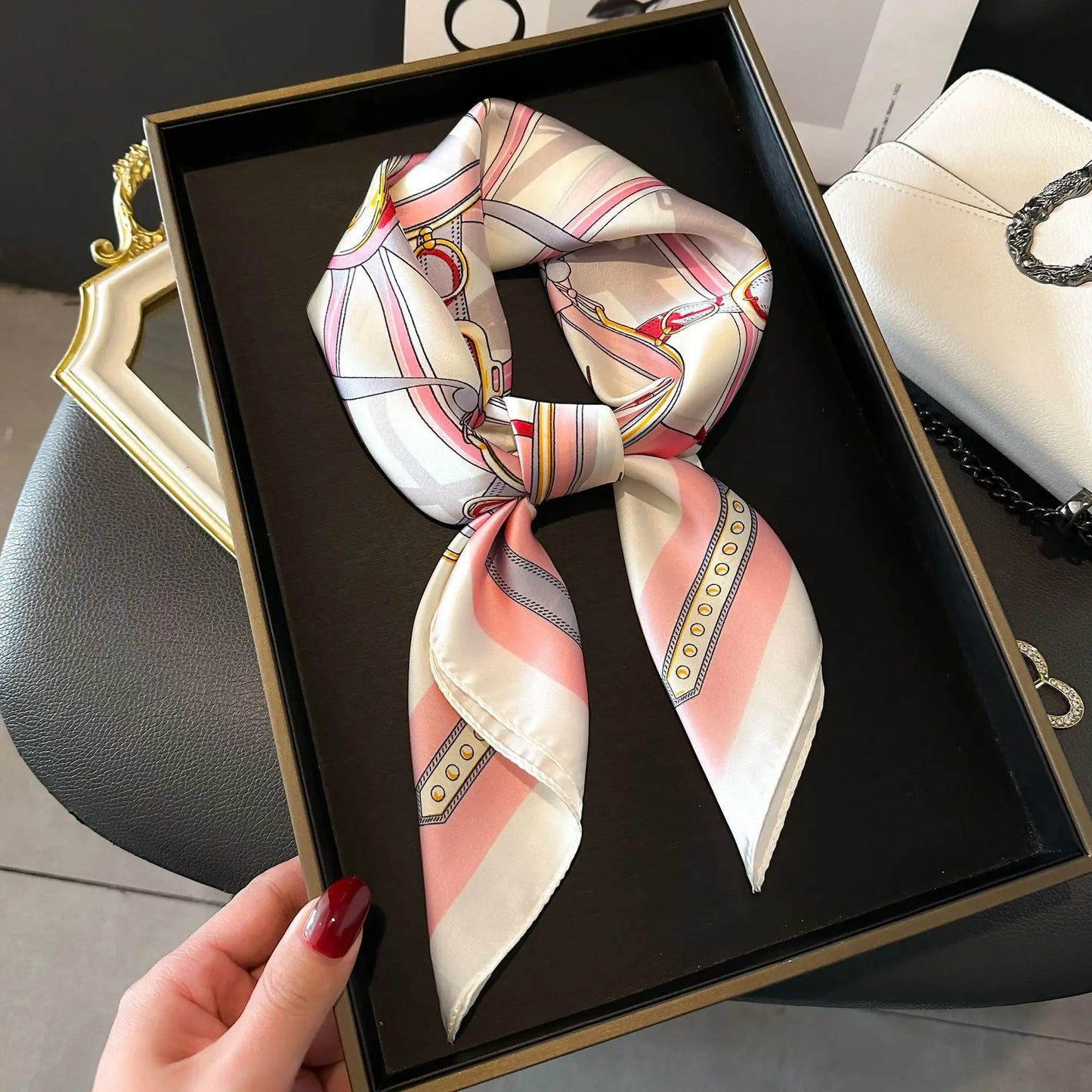 Seagull Print Square Scarf - Stylish Imitation Silk Shawl for Women