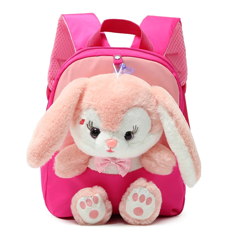 Plush 3D Rabbit Backpack - Cute Cartoon School Bag for Kids
