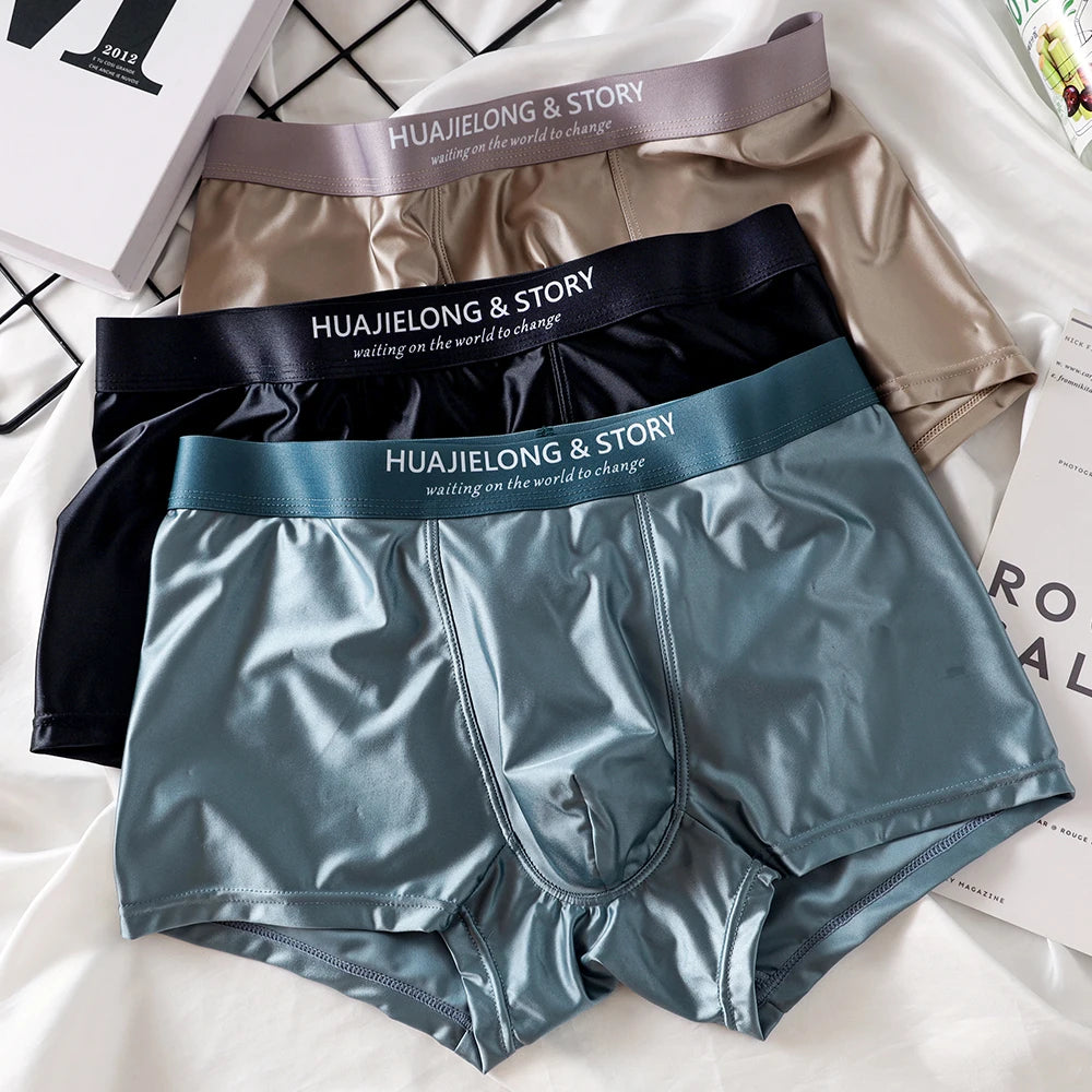 Luxury Ice Silk Boxers - Breathable Satin Mens Underwear 3PCS