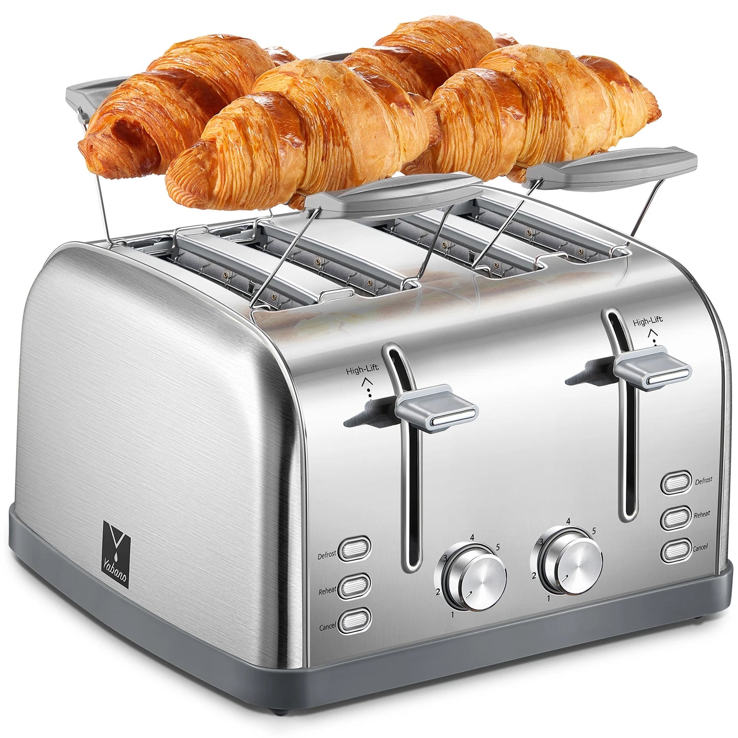 4-Slice Stainless Steel Toaster - Extra Wide Slots High Lift Bagel Muffin Functions Removable Crumb Tray 7-Shade Settings