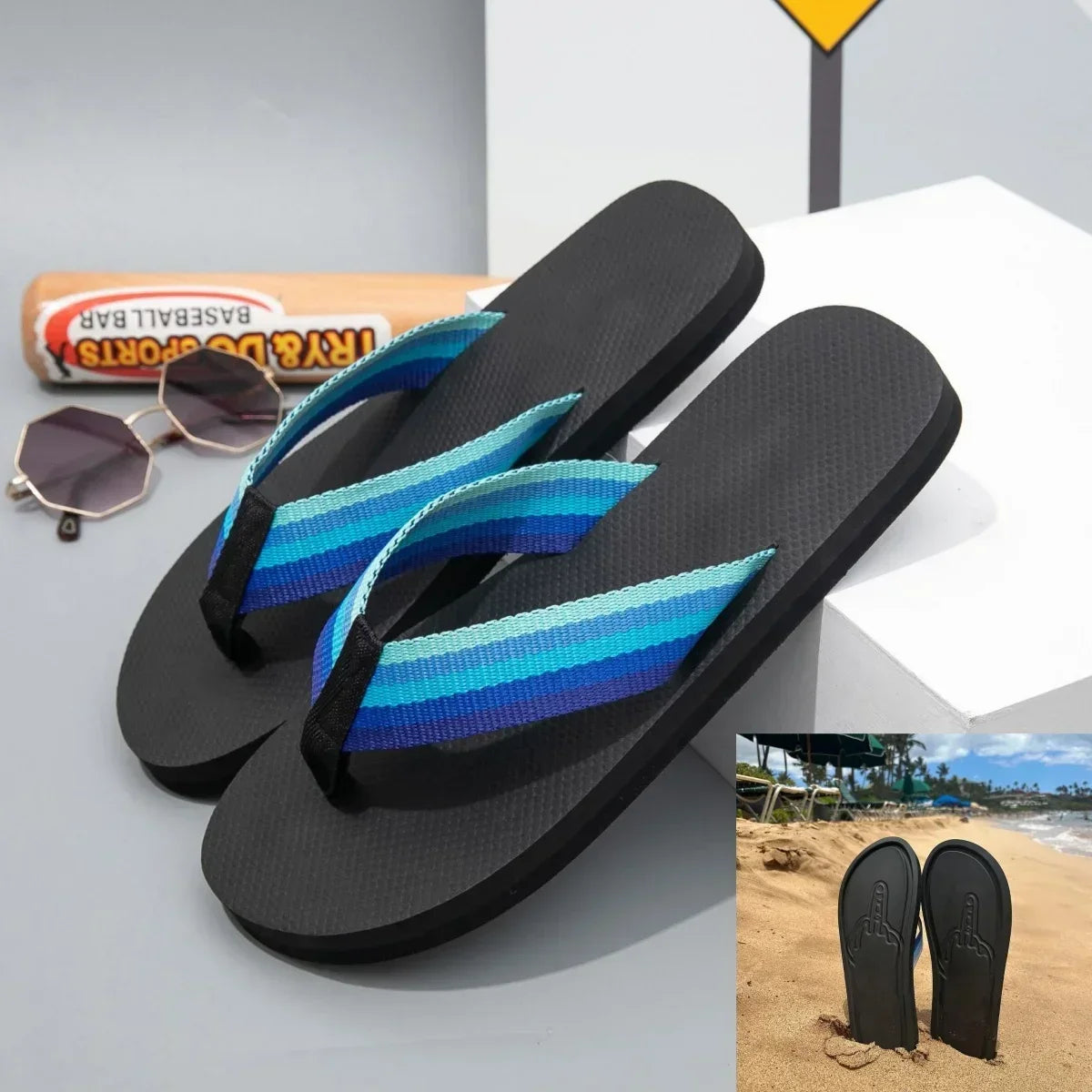 Quick- Dry Hidden Middle Finger Slippers Figure with Legs Flip Flops Parody Middle Finger Beach Summer Comfort Non Slip Sandal