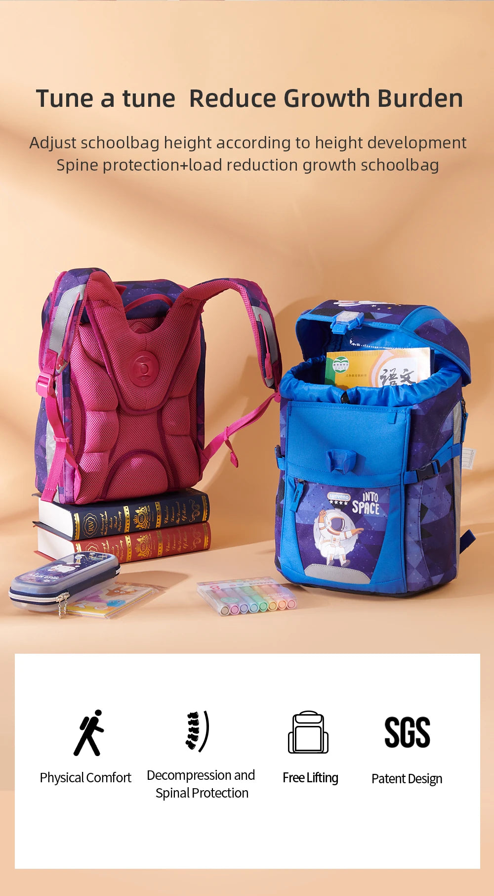 Childrens School Backpack - Sunveno Kids Bag for Boys Girls - ZOOMNSTORE