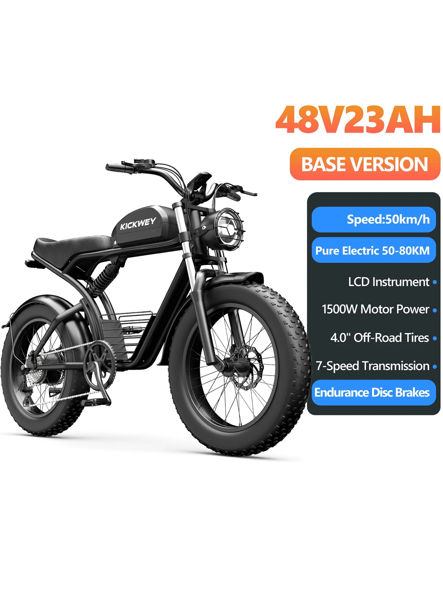 KICKWEY K7 Electric Bike, 3000W Off-Road Electric Bicycle, Full Suspension E-Bike, 20" Fat Tire All-Terrain Electric Dirt Bike