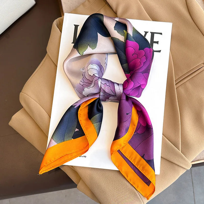 Luxury Silk Plaid Scarf - Soft Satin Neck Hair Tie for Women Foulard Hijab 2021