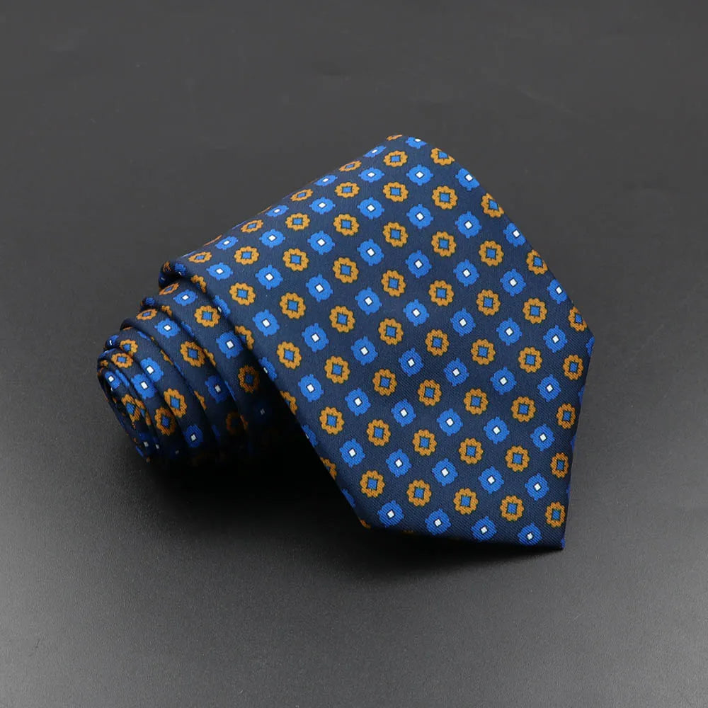 Mens Silk Tie - 75cm Soft Novelty Necktie in Blue Green Orange Floral Pattern