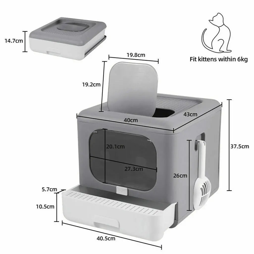 Enclosed Cat Litter Box with Scoop - Foldable Sifting Toilet for Kittens - ZOOMNSTORE