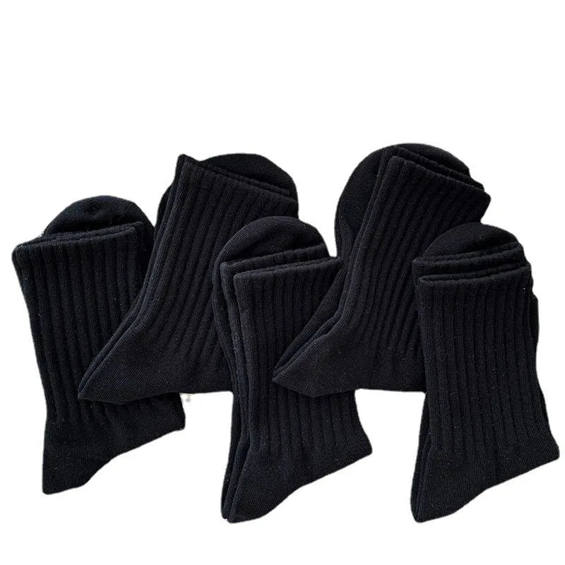 Mens Black White Warm Socks Set - 5 Pairs Autumn Winter Sport Short Socks - ZOOMNSTORE