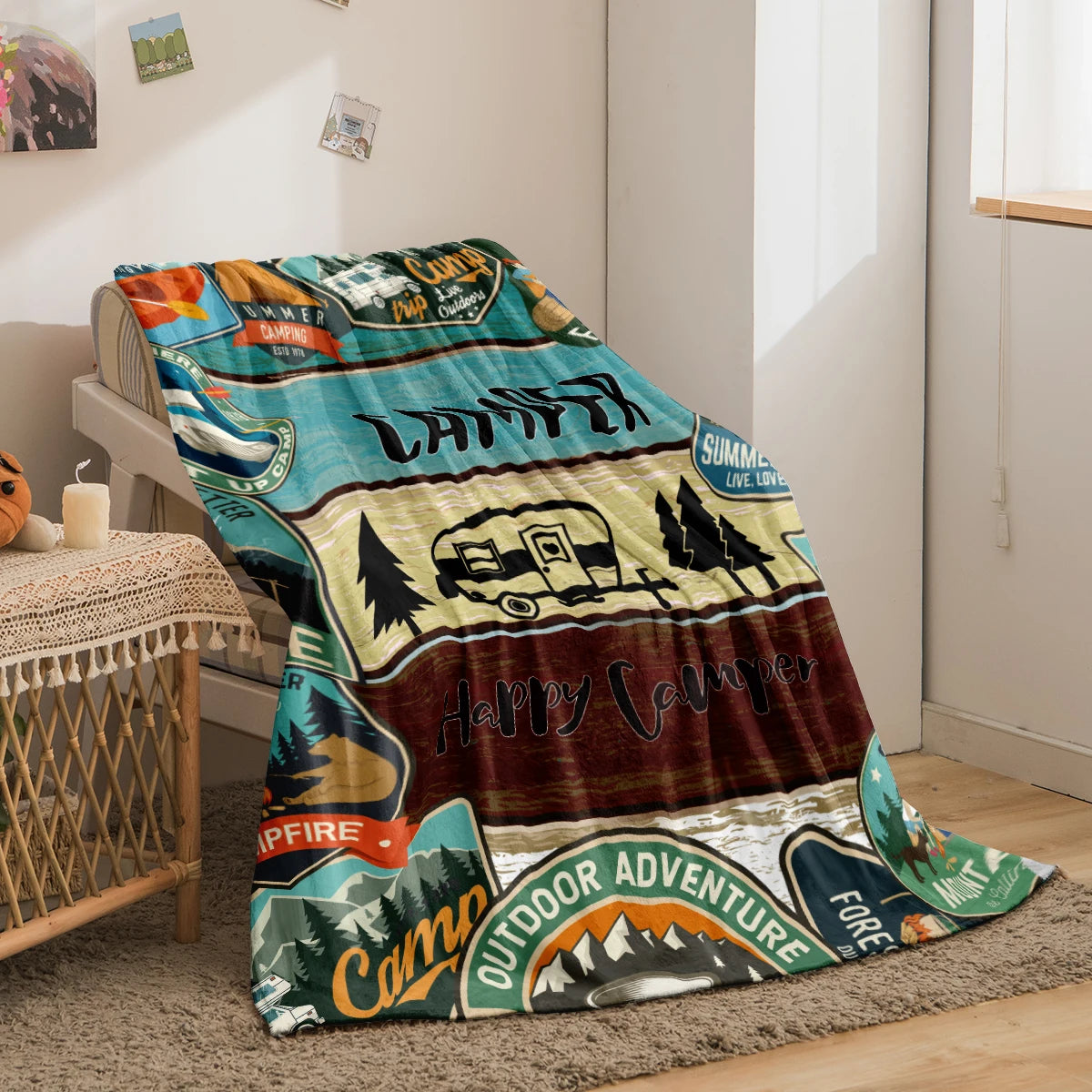 Camper Forest Pattern Blanket - Plush Travel Sofa Throw - ZOOMNSTORE