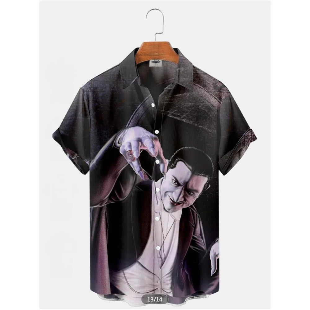 Retro Movie Character Shirt - Casual Summer Short Sleeve Hawaiian Top for Men