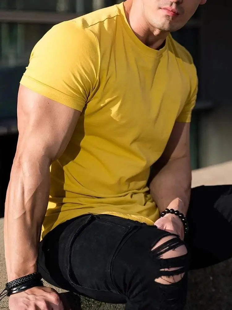 Men's Muscle Fitness T-shirt – Breathable Cotton Gym Tee | Short Sleeve Workout Shirt