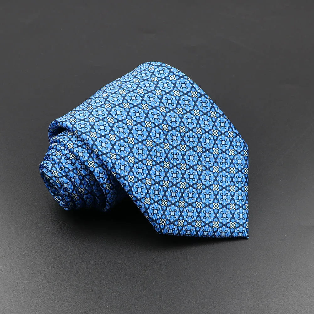 Mens Silk Tie - 75cm Soft Novelty Necktie in Blue Green Orange Floral Pattern