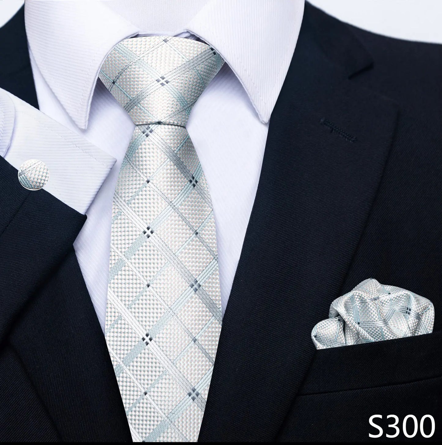 Mens Blue Gold Tie Pocket Square Set - Wedding Party Accessories