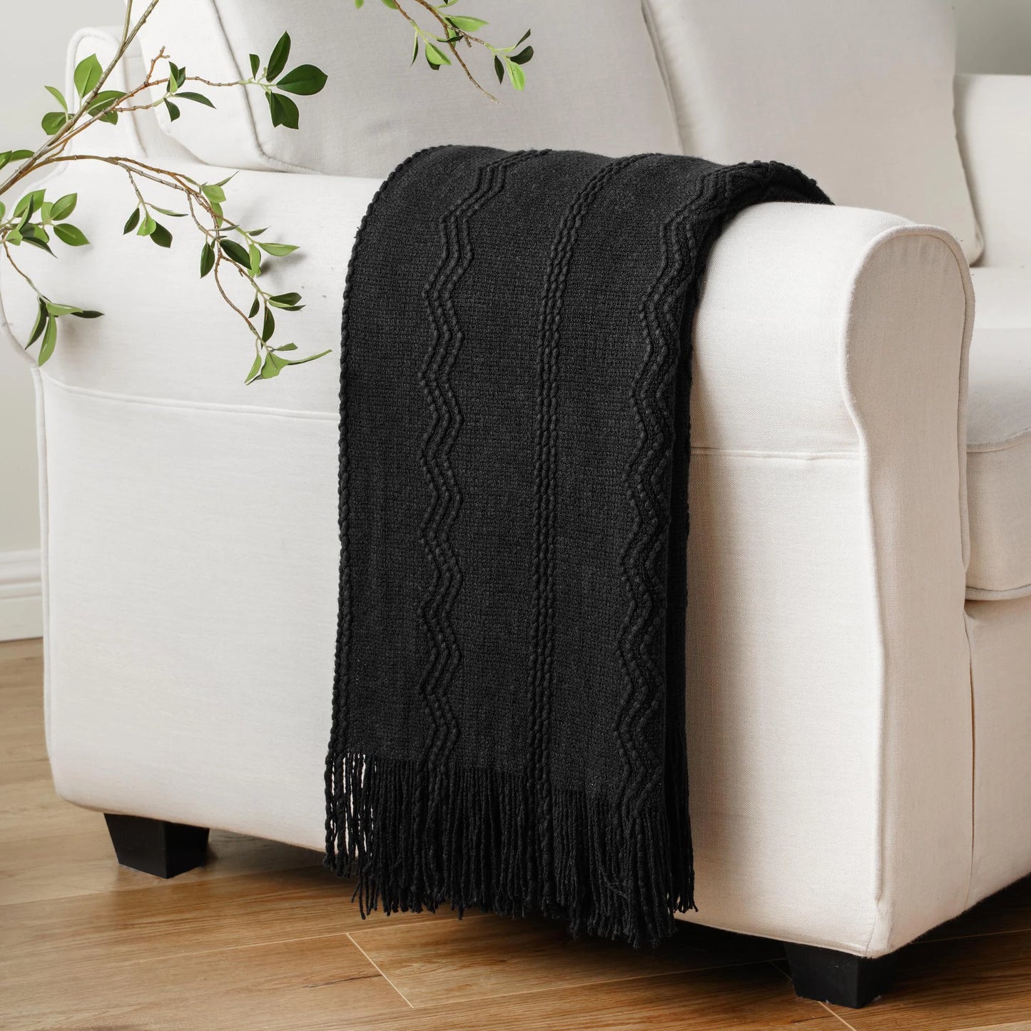 Caramel Knit Throw Blanket - Lightweight Plaid Blanket for Couch and Bed