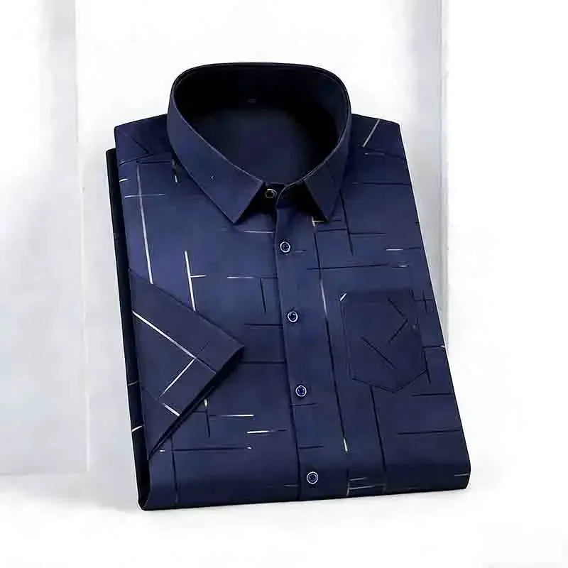 2026 High-Quality Men's Casual Fashion Shirt Short Sleeve Button-Down with Geometric Pattern