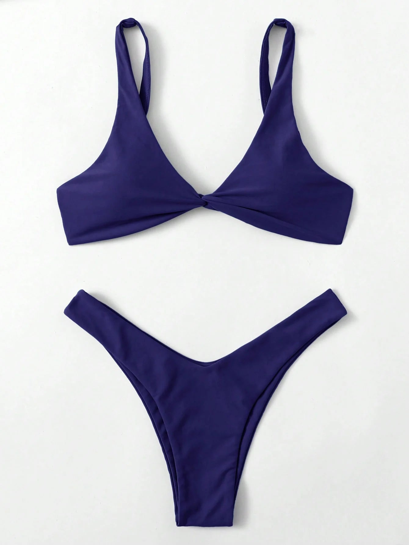 Solid Tie Bikini Set - Padded Push-Up High Leg Brazilian Swimsuit for Women - ZOOMNSTORE