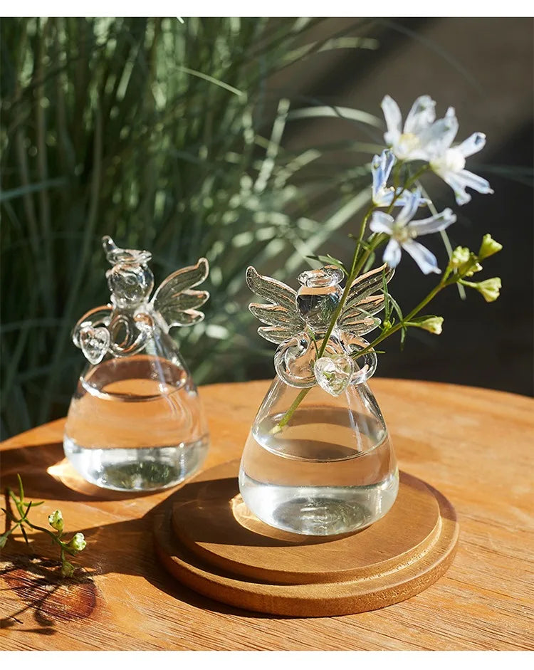Handmade Angel Glass Vase - Mini Crystal Tabletop Decor for Home Office Wedding Gift - ZOOMNSTORE