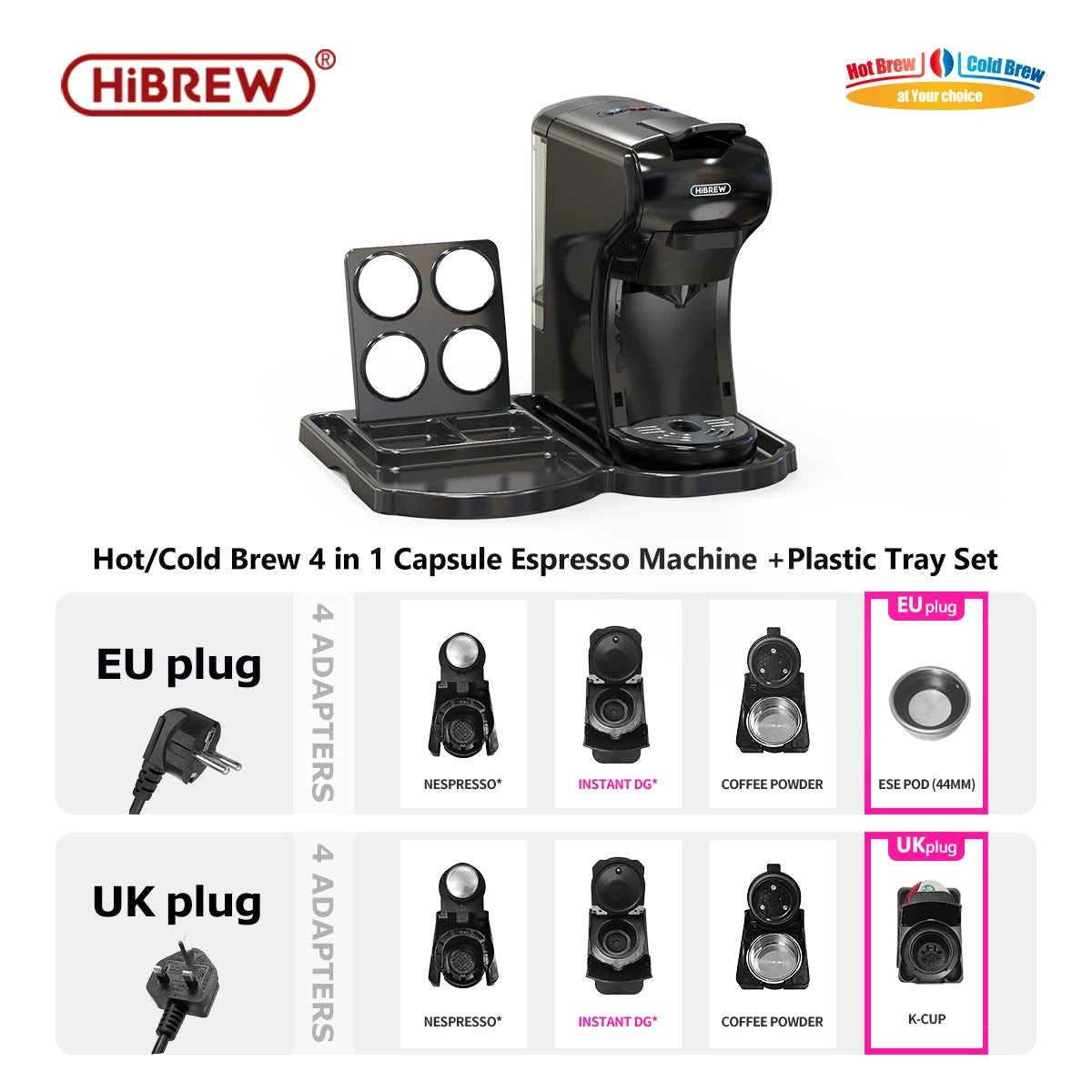 HiBREW 4-in-1 Coffee Machine - 19 Bar Espresso Pod Maker for Hot Cold Drinks