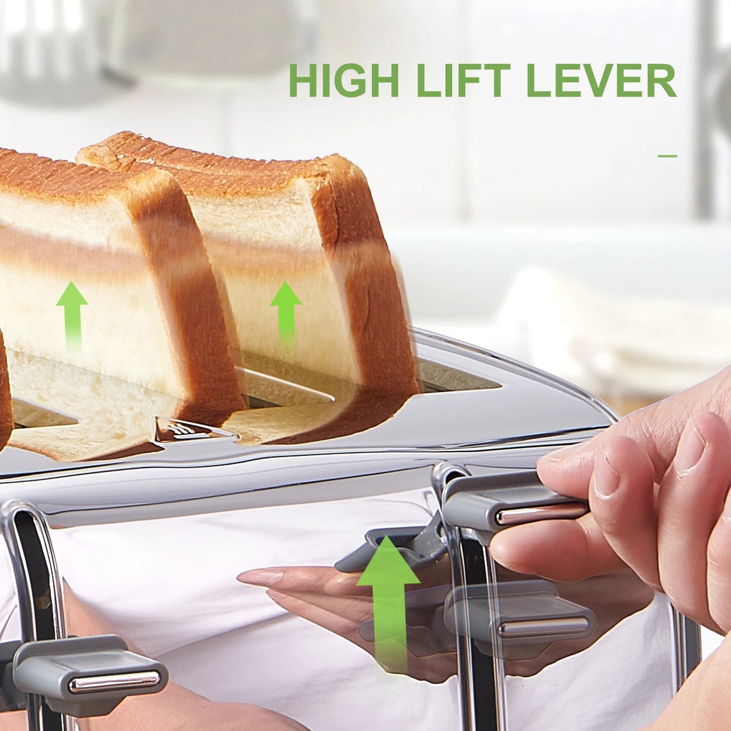 4-Slice Stainless Steel Toaster - Extra Wide Slots High Lift Bagel Muffin Functions Removable Crumb Tray 7-Shade Settings