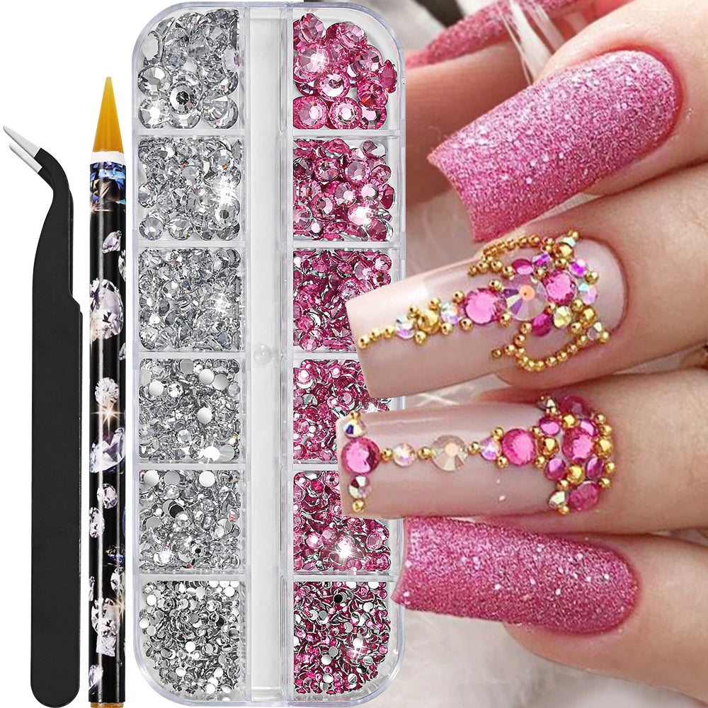 Mini Caviar Beads Nail Art Set - GoldSilver Micro Ball Charms with Magnetic Pen