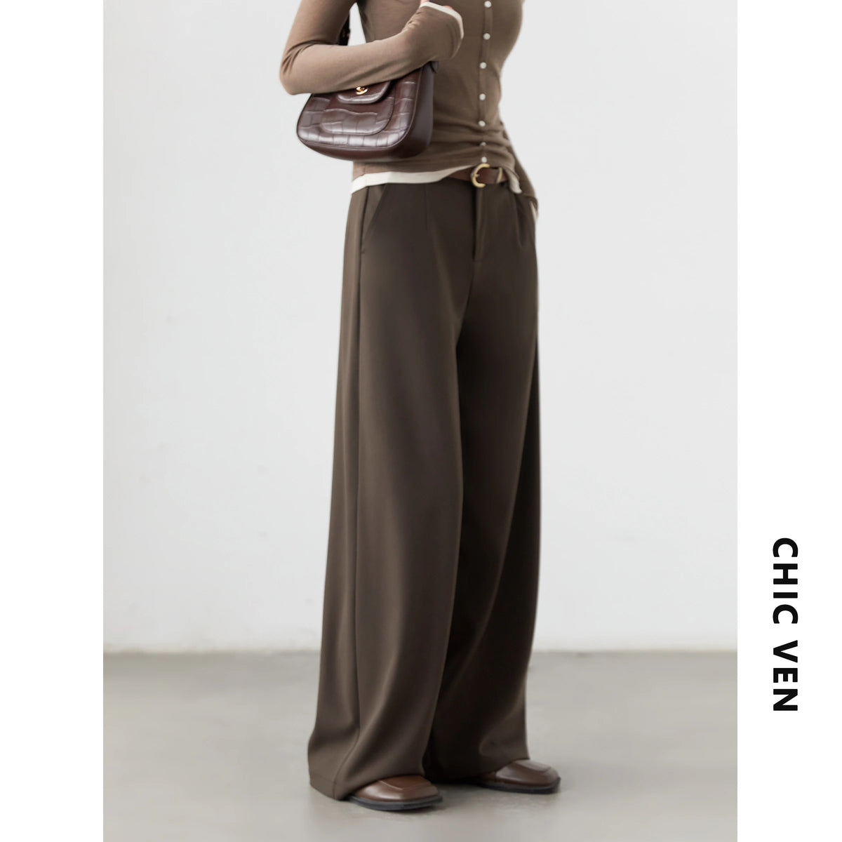 CHIC VEN Women Pants Solid Casual Slim Straight Leg Suit Wide Leg Ladies Trousers Spring Autumn 2025 Clothing for Woman