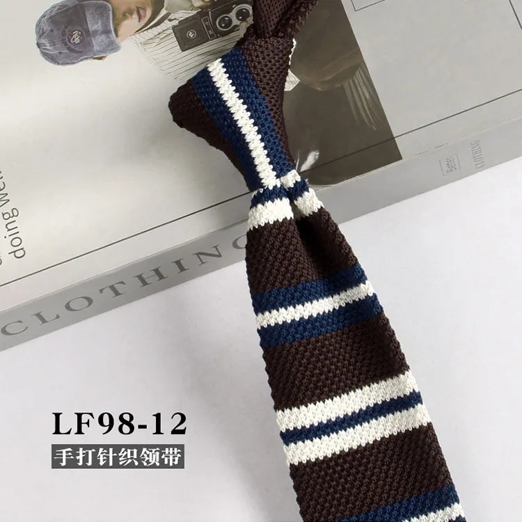 Narrow Striped Knitted Necktie for Men - Retro Korean Style Casual Cravat Accessory