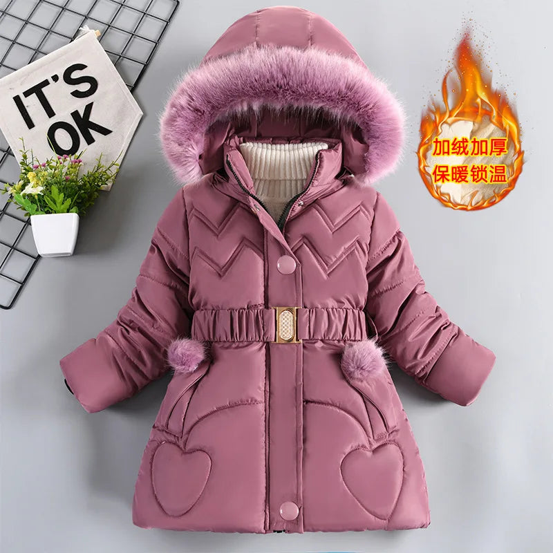 Winter Girls Jacket - Heavyweight Kids Coat With Detachable Hood & Plush Collar