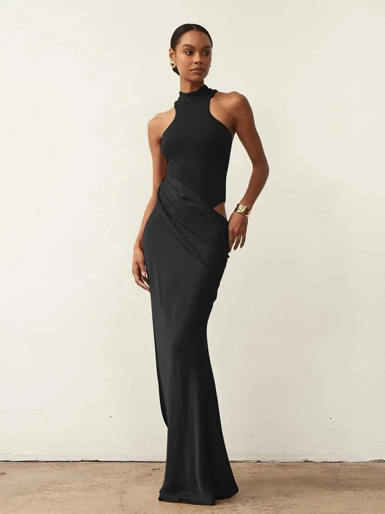 Sexy Black Maxi Dress - Women's Sleeveless High Waist Sheath Evening Gown