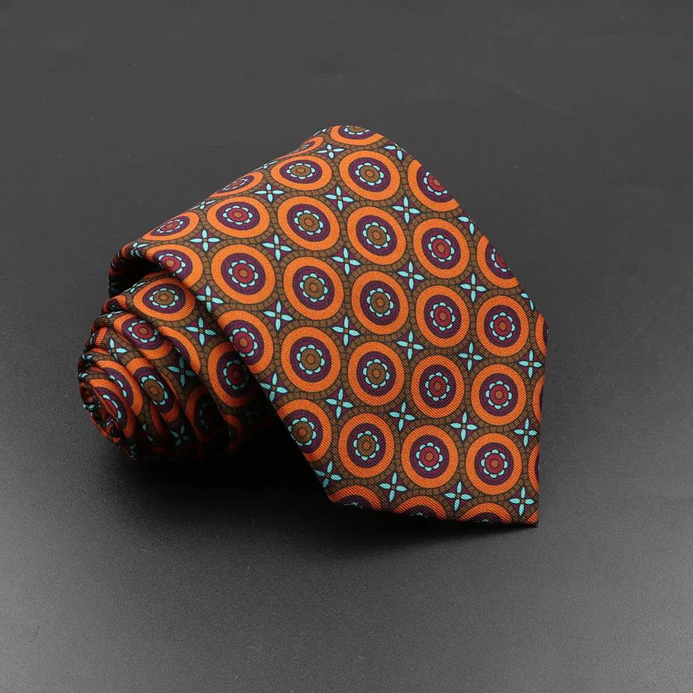 Mens Silk Tie - 75cm Soft Novelty Necktie in Blue Green Orange Floral Pattern