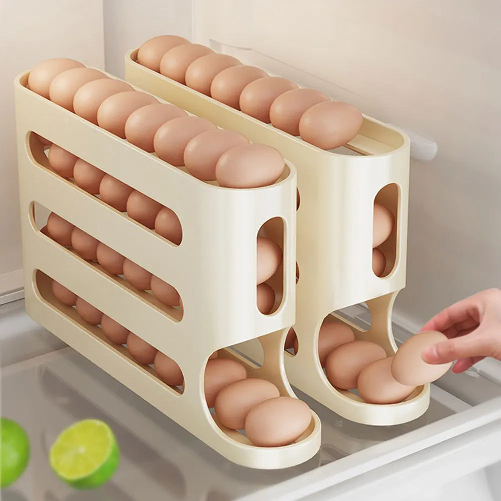 Automatic 4-Layer Egg Holder Rack - Fridge Egg Dispenser Organizer