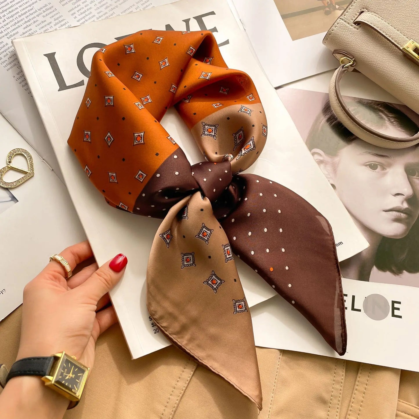 Luxury Silk Cat Print Scarf - Womens Neck Hair Tie Bandana Foulard 70cm