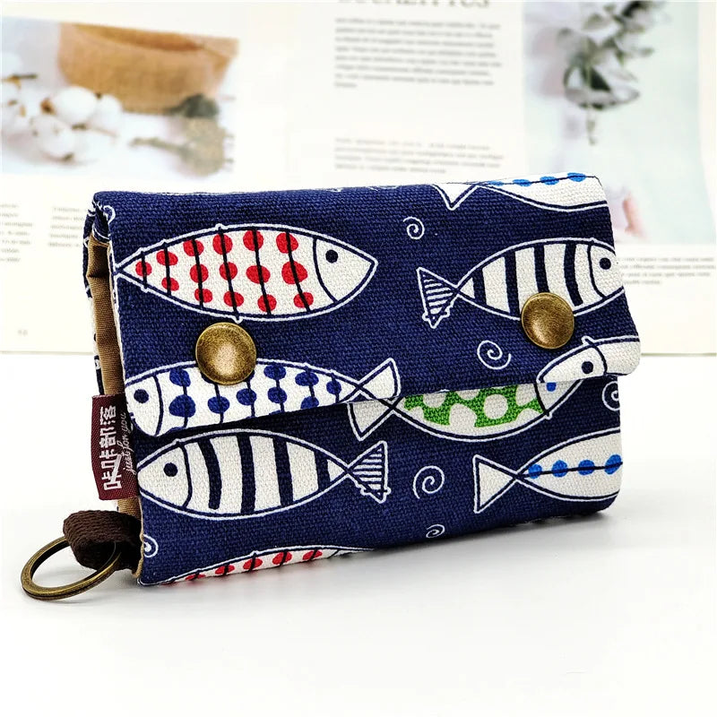 Handmade Three-Fold Fabric Wallet - Multi-Function Zipper Purse for Teens and Adults