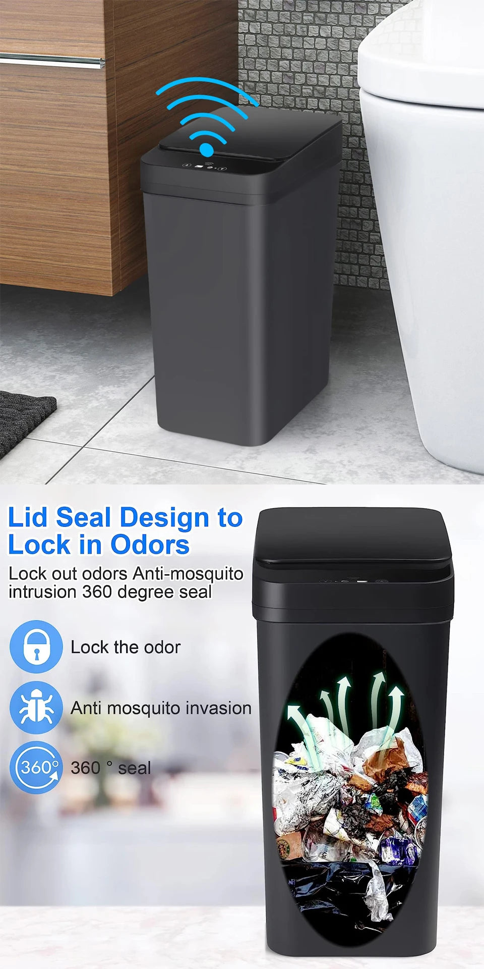 Touchless Trash Can - 12L Motion Sensor Kitchen Bathroom Bin