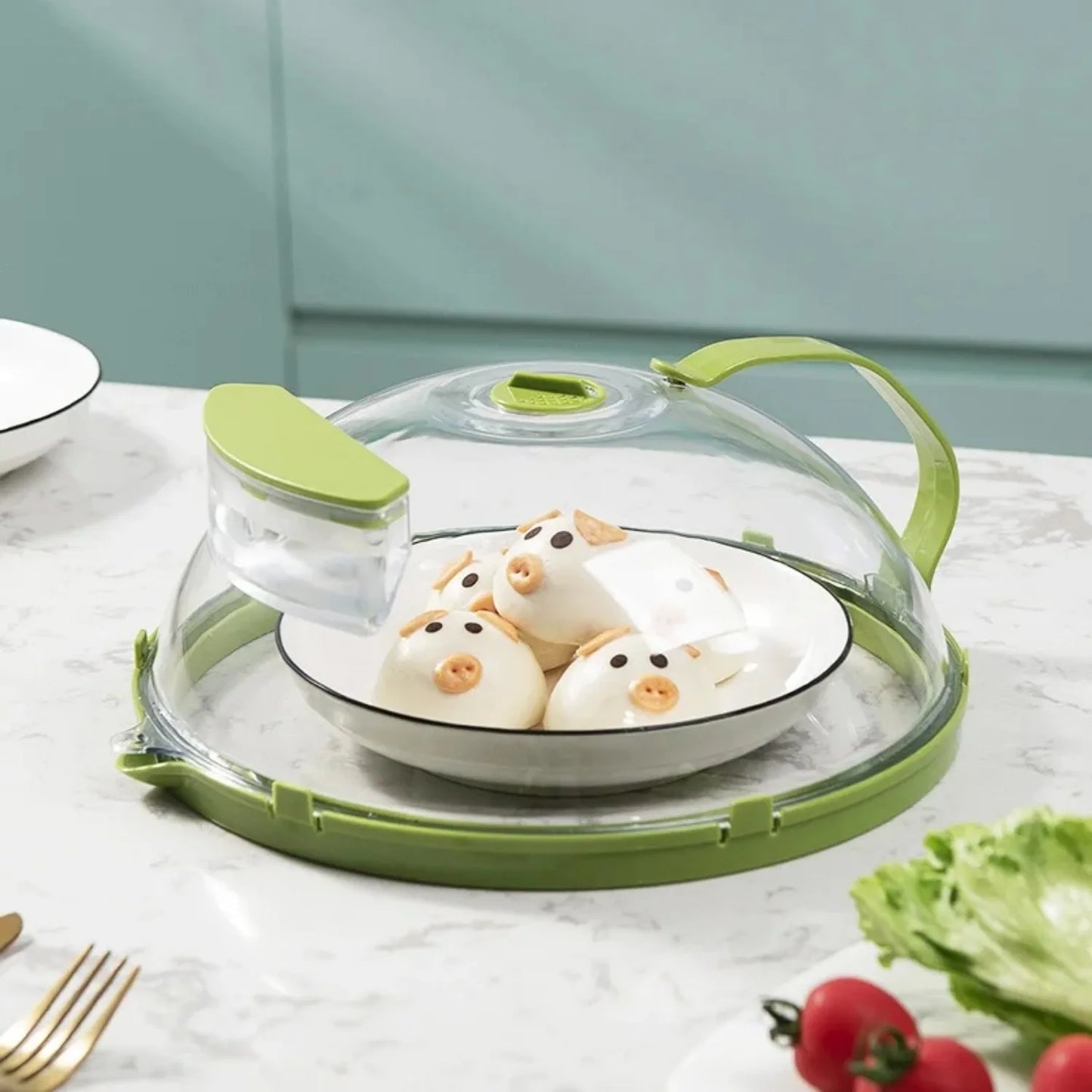 Microwave Food Cover - Clear Splatter Guard with Steamer and Handle for 10 Inch Plates