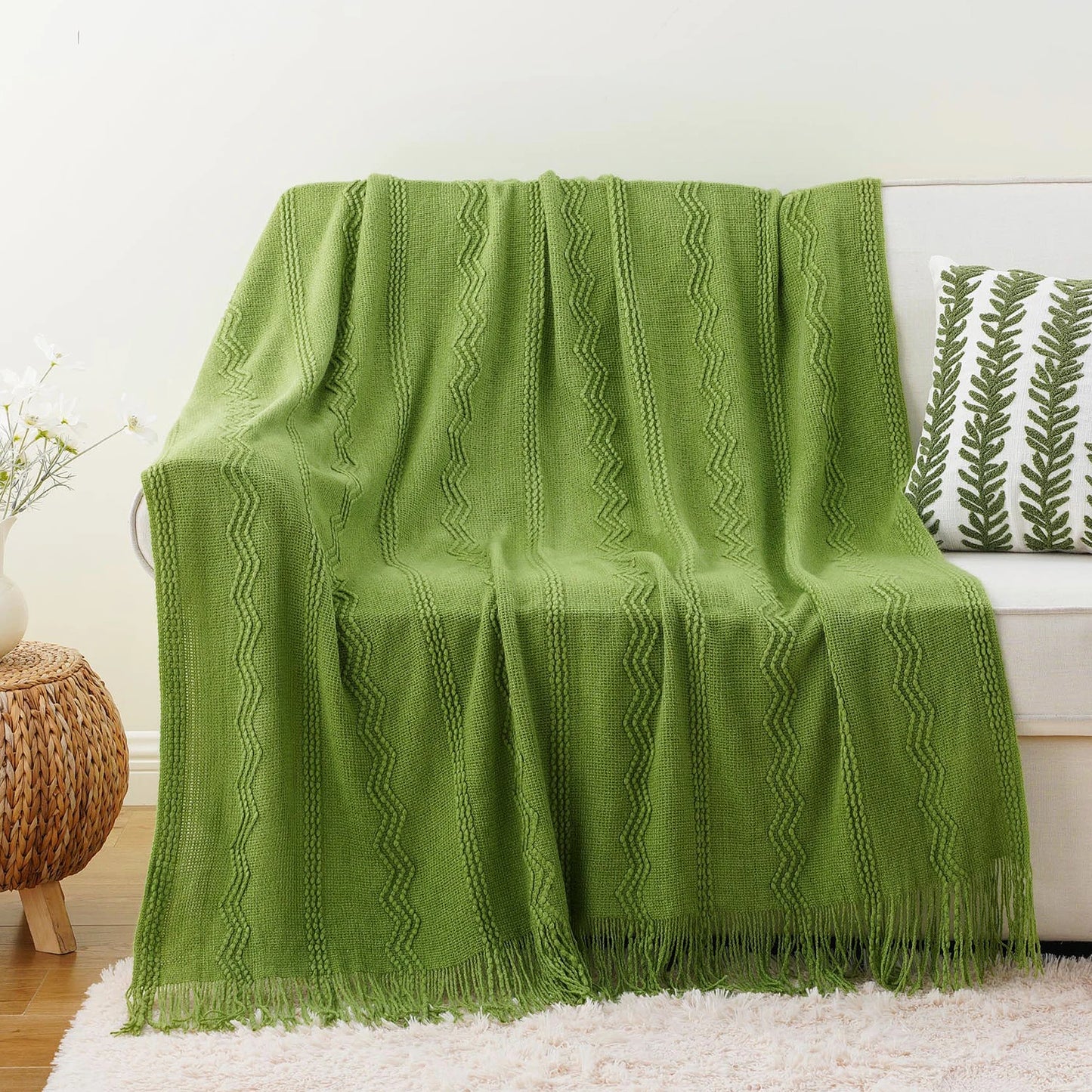 Caramel Knit Throw Blanket - Lightweight Plaid Blanket for Couch and Bed - ZOOMNSTORE