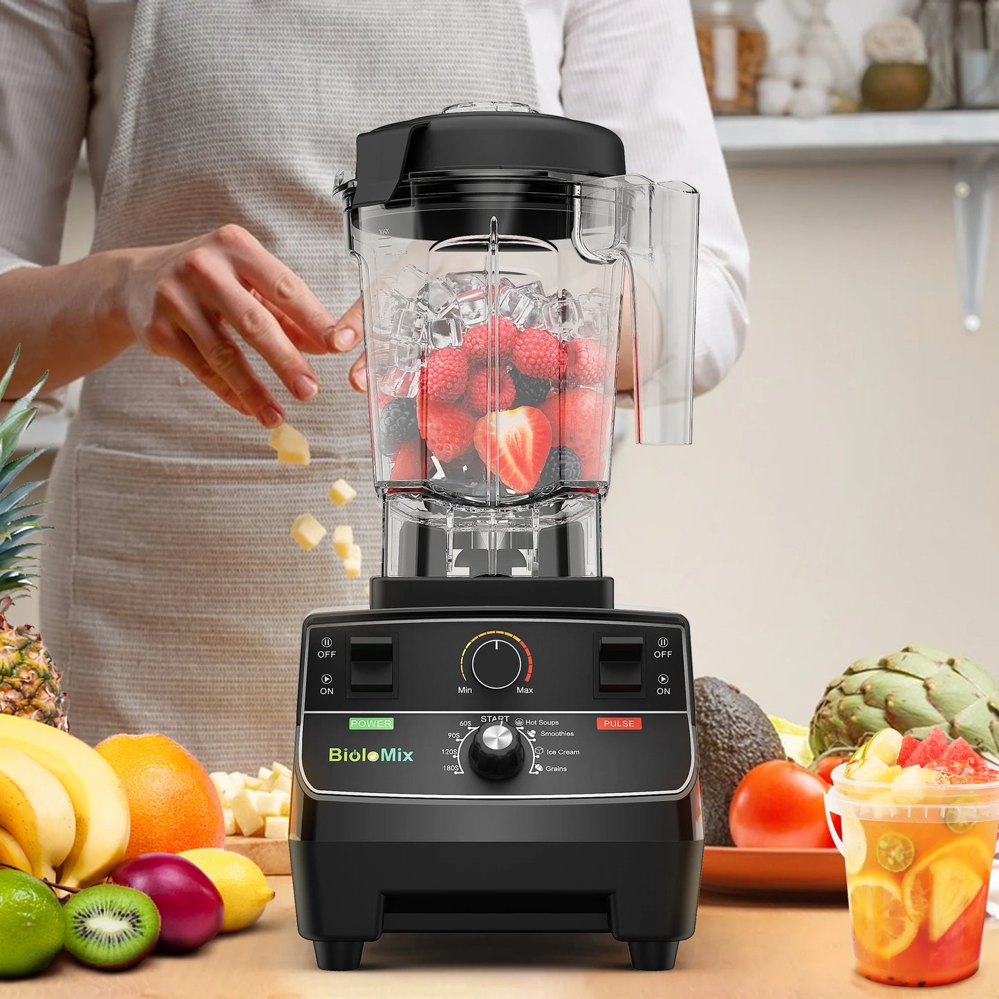 BioloMix 2200W Professional Blender - Smart Timer 2L Jar Mixer Juicer Ice Crusher