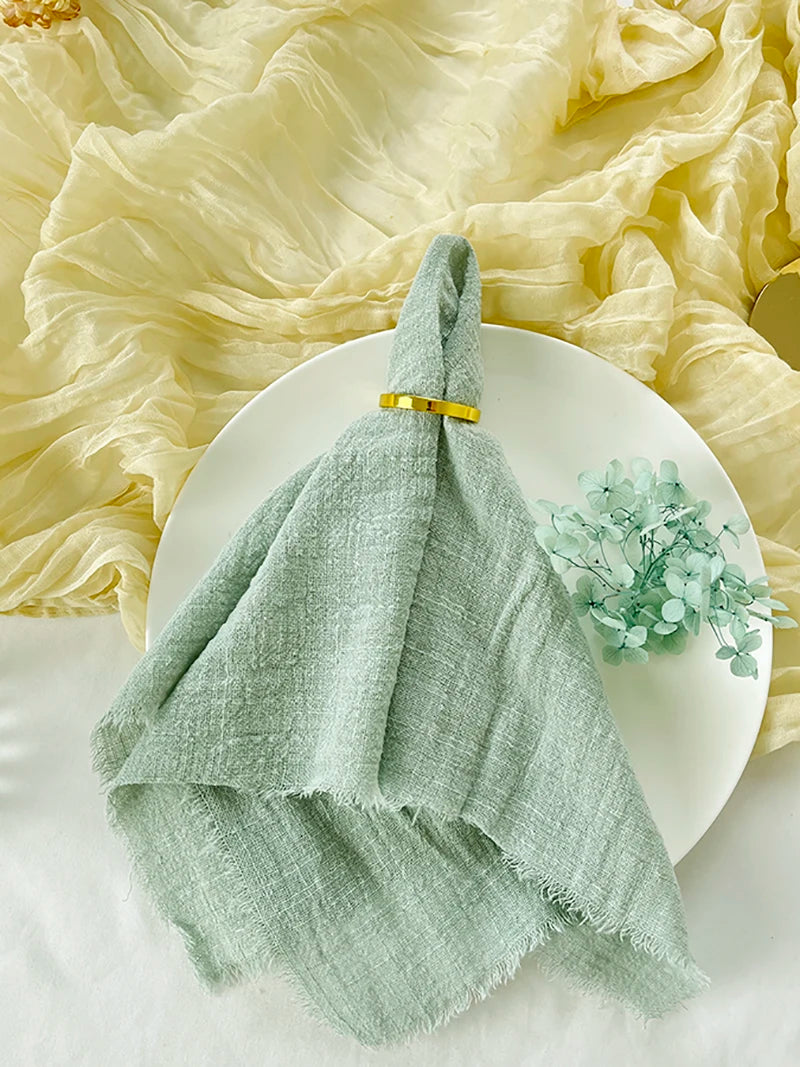 Reusable Cotton Wedding Napkins - 10pcs Green Trim Rustic Party Decor