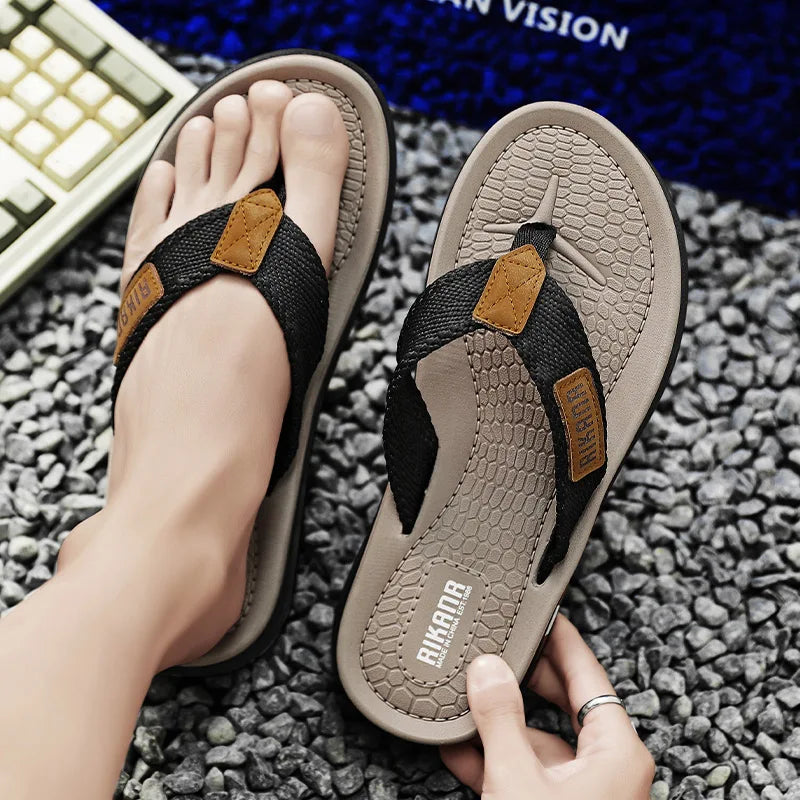 In the summer of 2025, the new flip-flops for men are designed to wear on the outside. They are anti-slip, pinch-toe, soft-soled