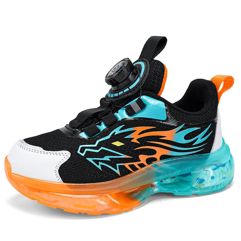 Children's Running Shoes Rotating Buckle Lightweight Outdoor Sports Walking Shoes Breathable Non-Slip Casual Sneakers for Kids