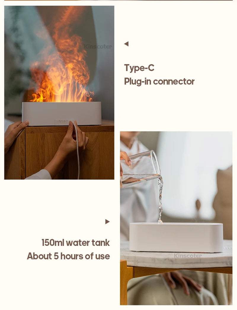 Aroma Diffuser Humidifier - Ultrasonic Essential Oil Diffuser with RGB Flame Night Light - ZOOMNSTORE
