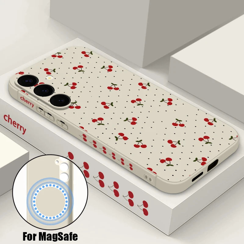 Little Cherry Magnetic Case For Samsung Galaxy S25 FE S26 S25 S24 S23 S22 Ultra Plus For Magsafe Wireless Charge Lanyard Cover
