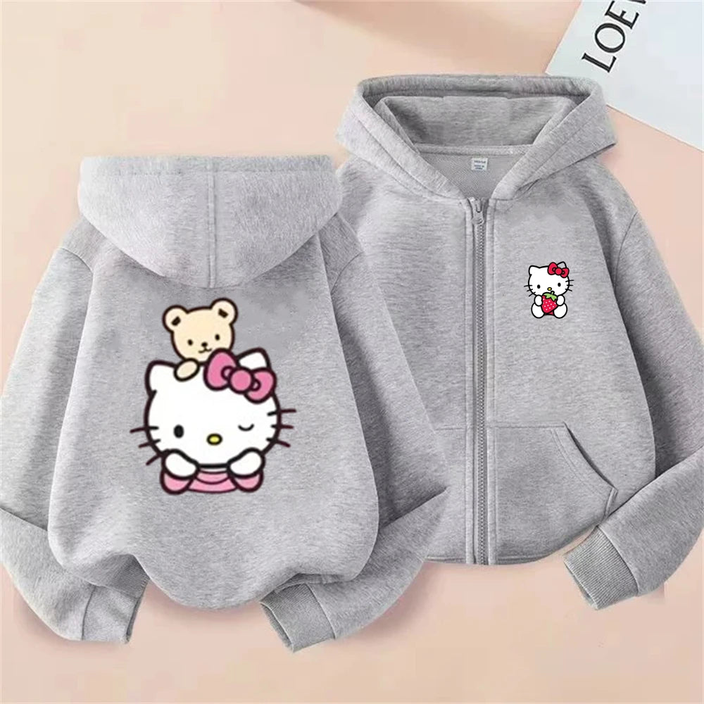 Hello Kitty Kids Hoodie - Pink Zipper Cardigan Sweatshirt for Ages 3-12 - ZOOMNSTORE