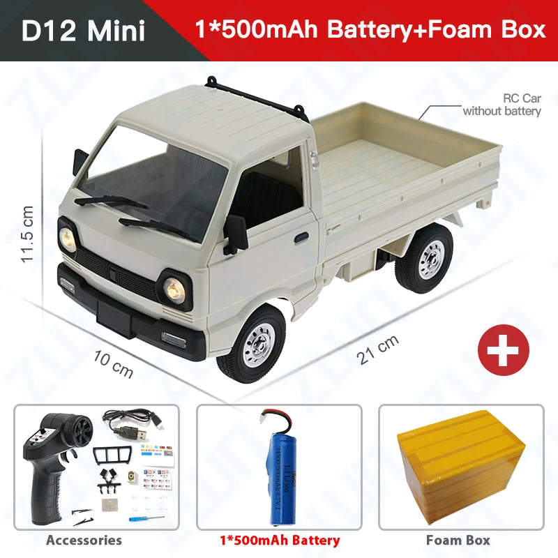 WPL D12 RC Car - 110 Drift Climb Truck with LED Lights for Kids