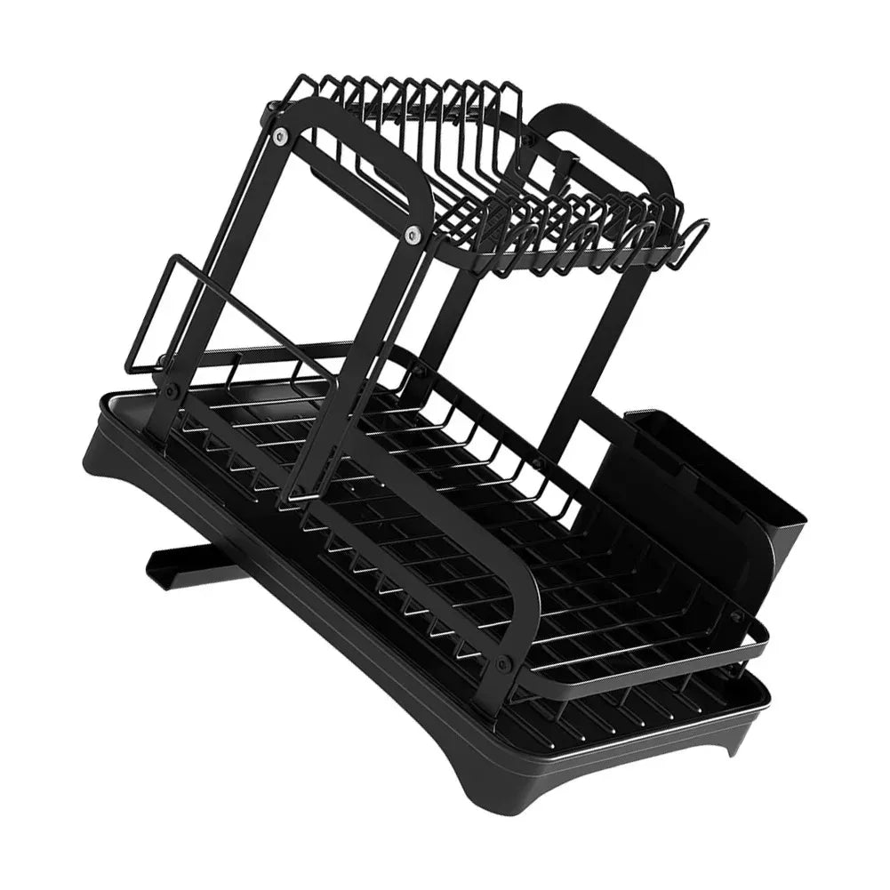 2-Tier Dish Drying Rack - Kitchen Storage Organizer with Drain Basket - ZOOMNSTORE