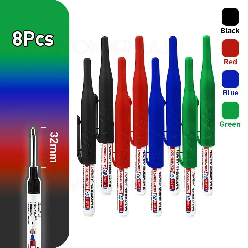 Waterproof Multi-Purpose 32mm Deep Hole Marker Pens - 1-8 Pcs in 4 Colors for Wood Tile Metal Bathroom Use