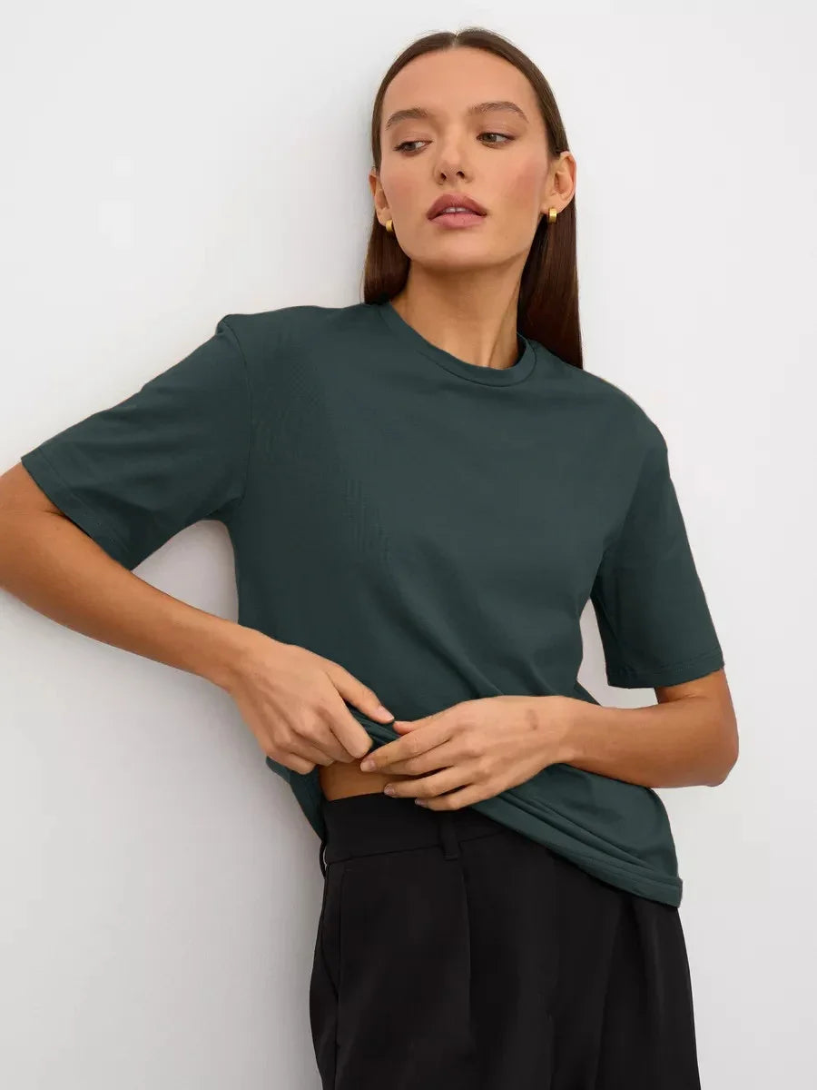 Cotton Summer Womens T-Shirt - Short Sleeve Loose Basic Top